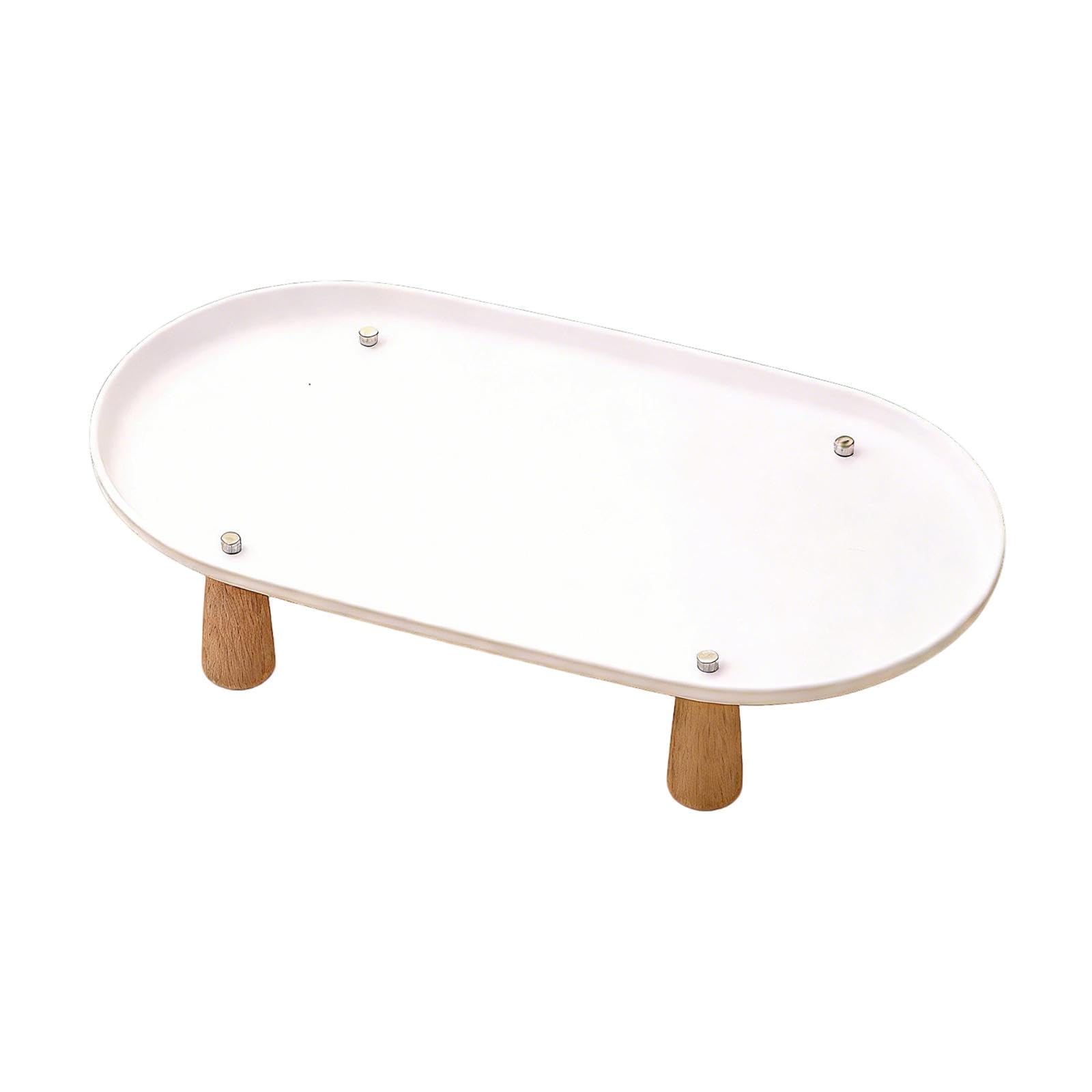 Sharplace Cat Bowl Stand Rack, Feeding Station, Non Slip to Protect Cat Neck for Bowls, Pet Feeding Bowl Stand, Wooden Leg, White 38cmx21cm