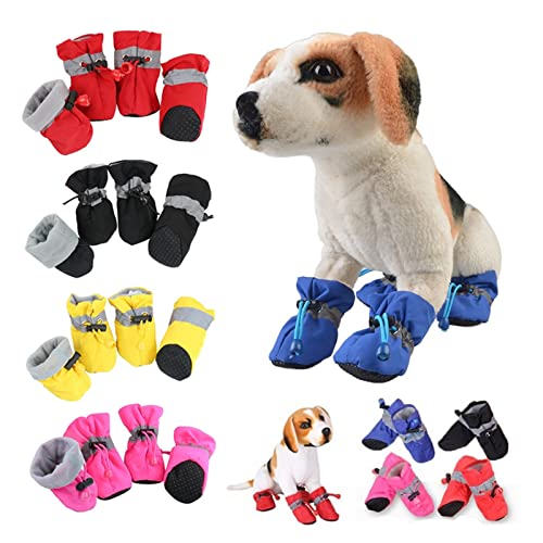 YUEMOL Hundeschuhe 4 stücke Wasserdichte Winter Haustier Hund Schuhe Anti-slip Regen Schnee Stiefel Schuhe Dick Warm for Kleine Katzen Hunde Hündchen Socken Booties (Color : F, Size : 2)