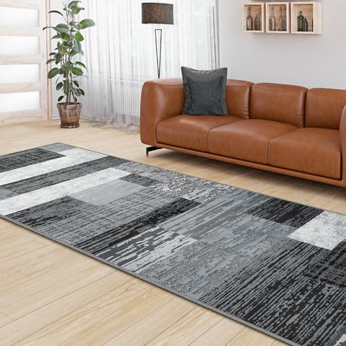 Tapete corredor geométrico lavable 2x6 pies gris miniatura 3