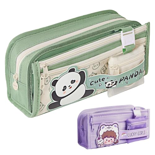 Vert Trousse Scolaire, 4 Compartiment kawaii Trousse à Crayons de Grande Capacité Avec mini sac, Imperméable Sac à Crayons École, Plumier Pour Collège Bureau Étudiants de Organiseur de Papeterie