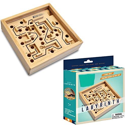 Labyrinth Board Game - Mini Labrinth Board Wooden Labyrinth Board Game Perfect for A Long Car Ride Or Waiting in Line at The Bank - Steel Ball Included
