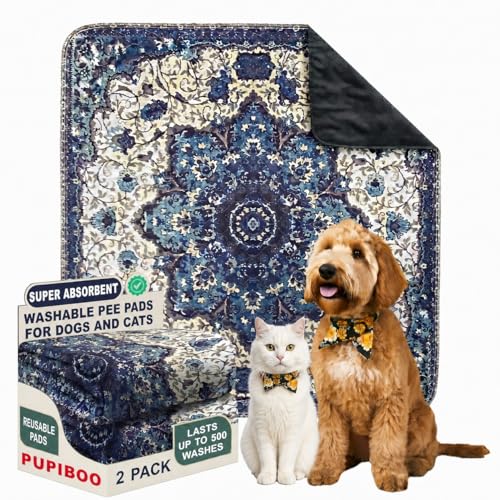 PUPIBOO Washable Pee Pads for Dogs and Cats - Super Absorbent Reusable Puppy Training Pads - 100% Waterproof, Leak-Proof & Non-Slip Whelping Pads for Pet Housebreaking