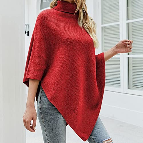 Poncho de punto con capucha mujer chaqueta capa invierno holgada 4