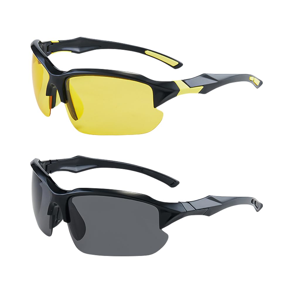 IXYHKB 2 Piezas Gafas de Sol Deportivas para Hombre y Mujer, Polarizadas Gafas de Deportivas Gafas De Ciclismo Gafas de Sol Polarizadas Gafas de Sol Resistentes al Viento UV 400 para Deportes al Aire Libre