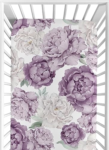Image of Sweet Jojo Designs Fitted Baby Crib Sheets (Boho Purple Floral) for Girls, Infant Nursery, Toddler Room - Standard Size (Lavender, Bohemian, Vintage, Flower, Watercolor, Shabby Chic, Farmhouse, Rose)