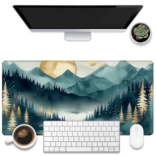 Tapis de souris de jeu grand format xxl paysage de montagne bleu or 80 x 40 cm