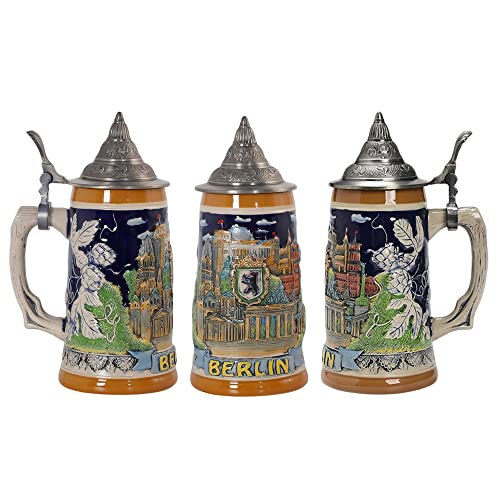 0.6L Beer Stein With Matel Pewter Lid Stanley Steel Germany Oktoberfest Tankard Eagle Bierkrug Drinking Glass Horn Coffee Mug Stine For Men Christmas Ornaments Cup Broeder Horse Portawrap #TOP1