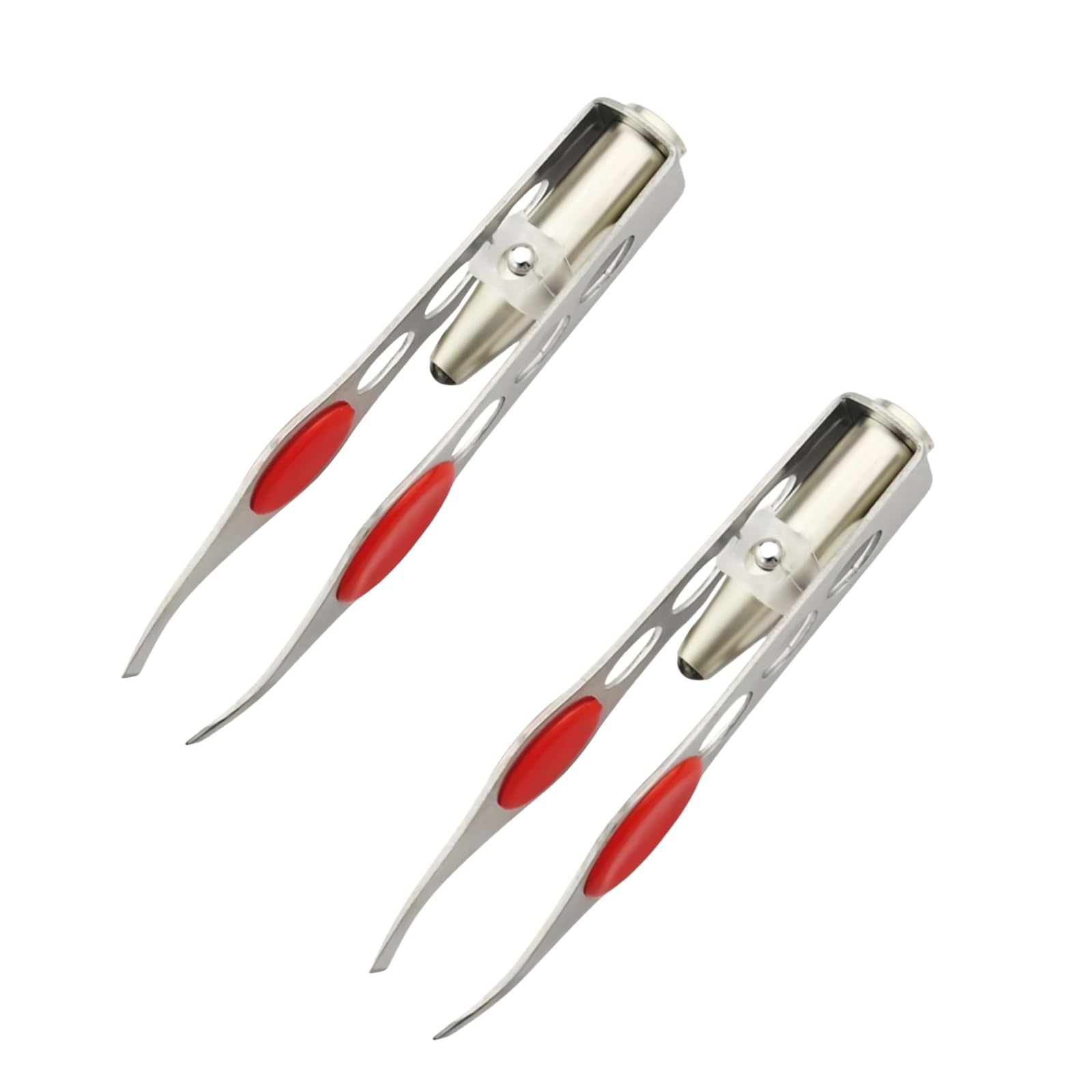 2 Pcs Silver Tweezer with LED Light for Hair Removal Makeup Tool Eyebrow Eyelash Tweezers, Round Trimmer, Lash Trimmer, Brow Tools, Hair Tweezers, Ingrown for Women