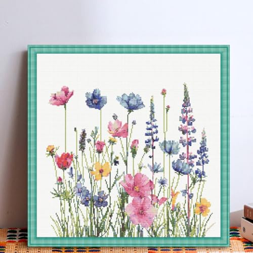 image for KYOQFVN Flower Stamped Cross Stitch Kits for Adults，11CT Needlepoint