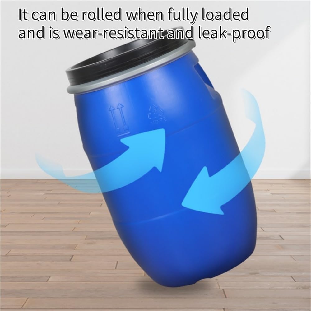 Blue Plastic Storage Barrel with Lid, Airtight Food Grade Water Container, Durable Industrial Shipping Drum for Overseas Transport, Secure Latch Design One Color Small