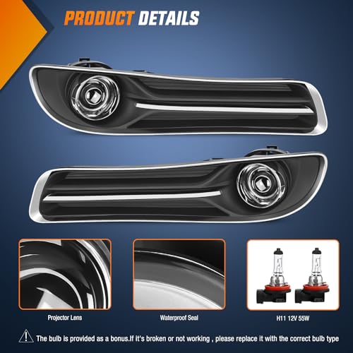 Image of Nilight Fog Light Assembly Compatible with 2011 2012 2013 2014 Chrysler 300 | Bumper Driving Lamps with Projector Lens and H11 12V 55W Halogen Bulbs Driver Side and Passenger Side