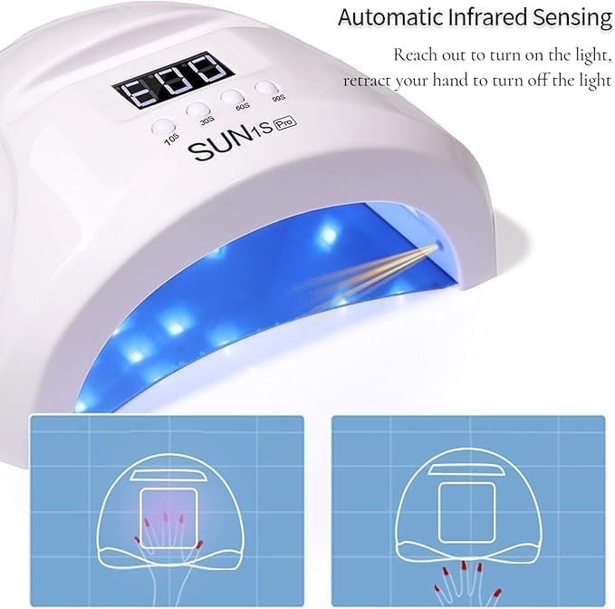 SQUADO Lampada UV LED Per Smalto, 48W, 4 Impostazioni Timer, Sensore Automatico, Con Supporto Per Telefono