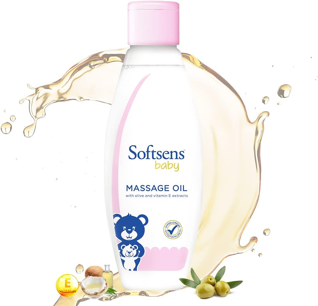 Softsens Baby Calming Massage Oil with Vitamin E, Coconut, Almond & Olive | Free from parabens and harmful chemicals 200ml