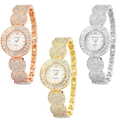 Montre de luxe femme strass idée cadeau coffret de 3