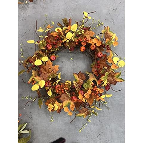 NeoL'artes Fall Wreath 22 Inches with Pumpkin & Maple Leaf, Large Autumn Harvest Halloween Wreaths for Front Door Cover