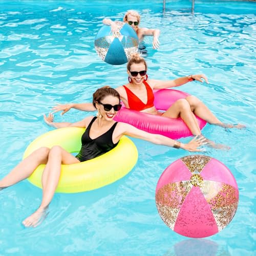 Miniatura 4 de Pelota Hinchable, 2 Pcs Glitter Pelota De Hinchable Beach, Transparente Pelotas De Playa Hinchable, Pelota De Playa Hinchable, Lentejuelas Bola Hinchable, Para Playa Piscina Fiesta Rosa Azul