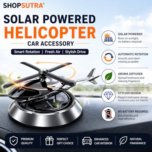 Image of Solar Helicopter Car Perfume Diffuser with Wooden Insert and Aluminum Base (Helicopter Design Air Freshener)