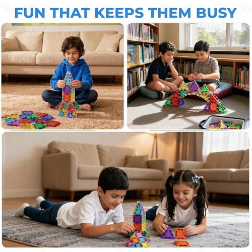 Image of Kidology Magnetic Tiles for Kids (42 PCS) | Travel Set STEM Building Blocks | Educational Construction Toys for 3 4 5 Years | Colorful Blocks for Creative Play & Imaginative Learning (Multicolor)