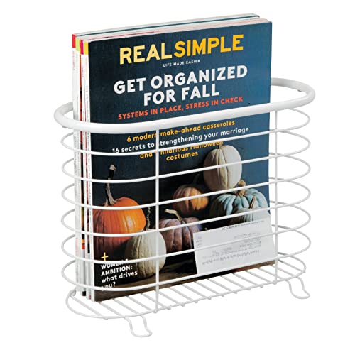 mDesign Steel Magazine Holder Storage Organizer Bin - for Bathroom, Living Room, Home Office Organization - Holds Papers, Books, Files, Folders - Omni Collection - White