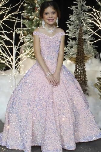 Off Shoulder Sequin Flower Girl Dresses for Wedding Sparkly Pageant Dresses Ball Gown Princess Kids Toddler Dress3
