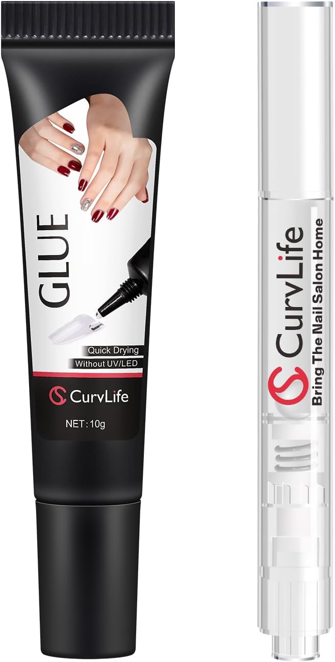 - 10g Semi Solid Nail Glue Gel with 5ml Nail Glue Remover Pen, No Need for Uv Light, Valentine's Day Gifts Gel Glue for Press On Nails, Click&Remove Pen