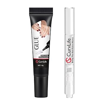 Curvlife 10g Semi Solid Nail Glue Gel with 5ml Nail Glue Remover Pen, No Need for Uv Light, Valentines Day Gifts Gel Glue for Press On Nails, Click&Remove Pen