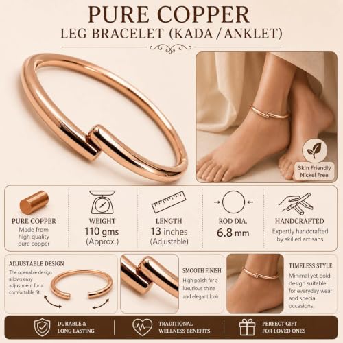 Image of SHINDE EXPORTS adjustable pure copper leg anklet bracelet kada for men and women indian jewelry