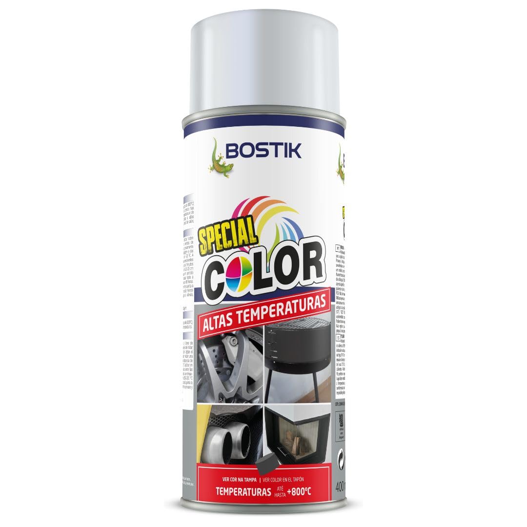 BOSTIK ALTAS TEMPERATURAS AT800 Blanco, Spray de Pintura, Acabado Mate, Hasta 800ºC, Seca en 5 Minutos, Alto Poder de Cubrición, Interior y Exterior, Bote 400 ml