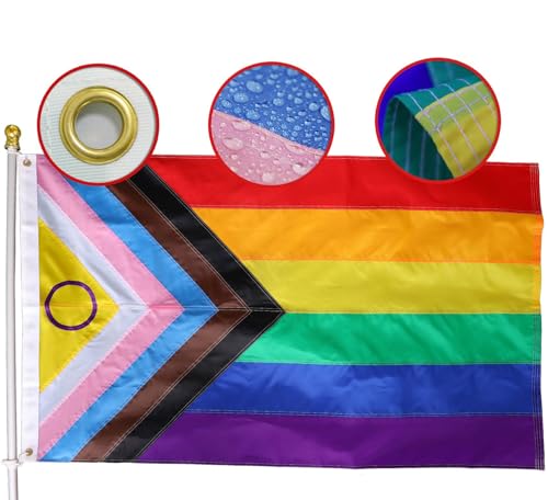 Premium New Progress Pride Flag 2x3 Ft Outdoor Longest Lasting Heavy Duty Nylon 220D Sewn Stripes | All Inlcusive Progressive Flags House Decoration Banner