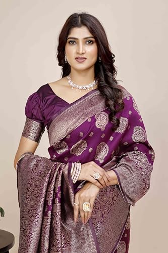 Image of Shasmi Women's Banarasi Saree Pure Kanjivaram Silk Saree Soft new ladies 2025 Design Wear Pattu Sarees Party Sari collections With Blouse Piece for Wedding sadi (PARI-218)