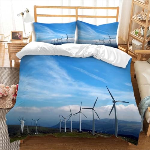 Housse de Couette 160x200 Galets, Parure de Lit 1 Personne Moulin à Vent 3D Imprimé Doux Microfibre Housse Couette Galets avec Fermeture éclair 2 x Taie...