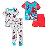 Marvel Boys' Little Avengers | Captain America | Spider-Man 4-Piece Snug-fit Cotton Pajamas Set,...