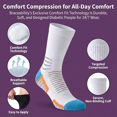 Image of Crew Socks for Women & Men Circulation, Diabetic and Neropathy Pain Relief, Swelling, Neuropathy, Runner, Nurses, Travel, Pregnancy, Flying - Pack of 2- (Cyan+ Blue)