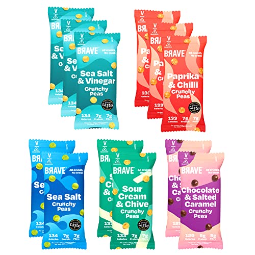 BRAVE Roasted Peas: Variety 12 Multipack - Healthy Snack, High Protein, Low Calorie (12 x 35g packs)