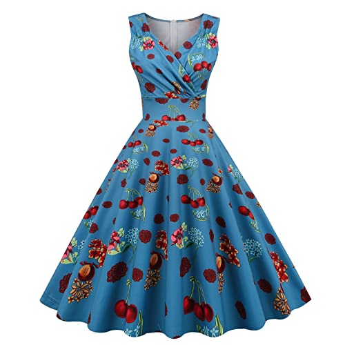 Damen 50er Jahre Kleider Vintage Rockabilly Cocktailkleid Sexy Ärmellos...