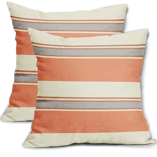 Orange Blue Striped Lumbar Pillow Covers 12x20 Set of 2 Boho Stripe Pattern Cream Decorative Throw Pillows Outdoor Modern Line Print Linen Long Cushion Case with Zipper Decor for Sofa Couch Bed