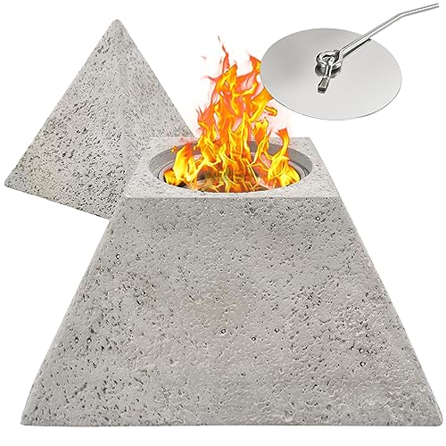 HIOSTAO Portable Pyramid Type Tabletop Fire Pit Smokeless,Concret Rubbing Alcohol Fireplace for Indoor Table and Outdoor Patio
