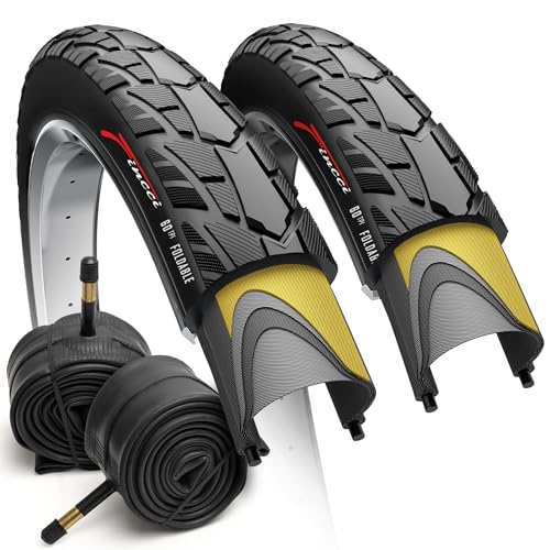 Fincci 700x40c Bike Tires, 42-622, Foldable, 1mm Nylon Antipuncture Protection with 48mm Schrader Valve Inner Tubes, Tough & Durable, Pack of 2 – for Gravel, Road, Hybrid & Touring Bicycles