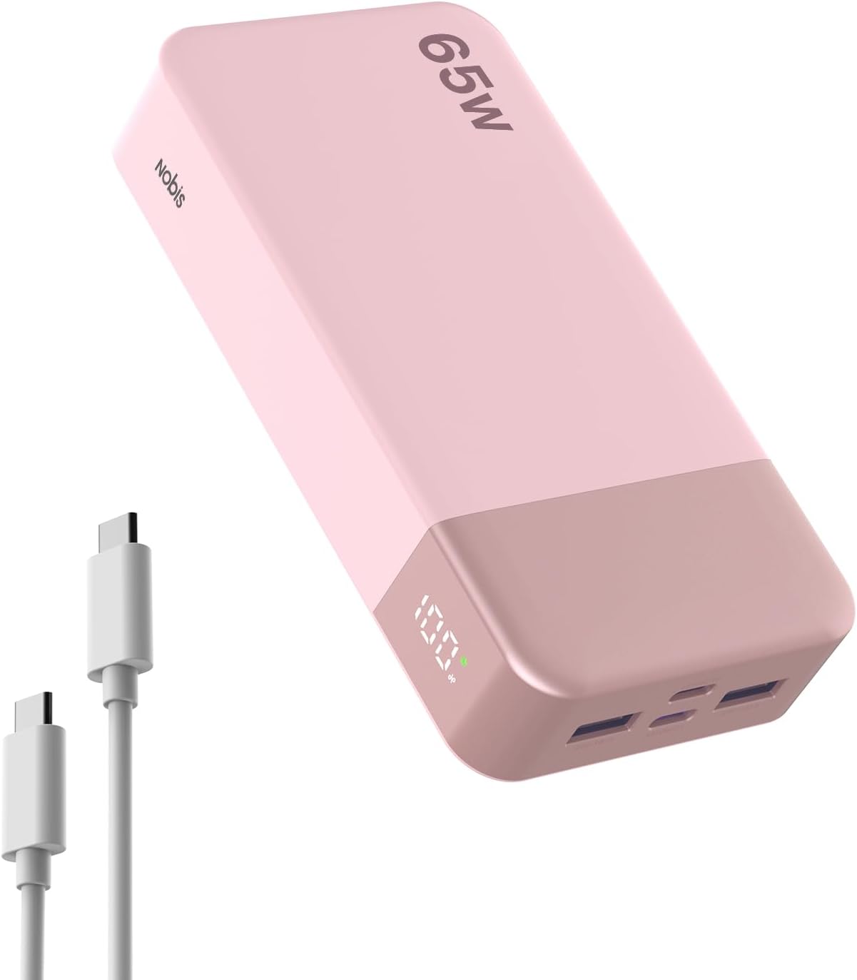 NOBIS 20000mAh Battery Pack Power Bank 65W Power Bank, Portable Charger with Digital Display, Dual USB-C/USB-A Fast Charging for Laptop, Phone, Tablet, Travel-Friendly External Battery Pack