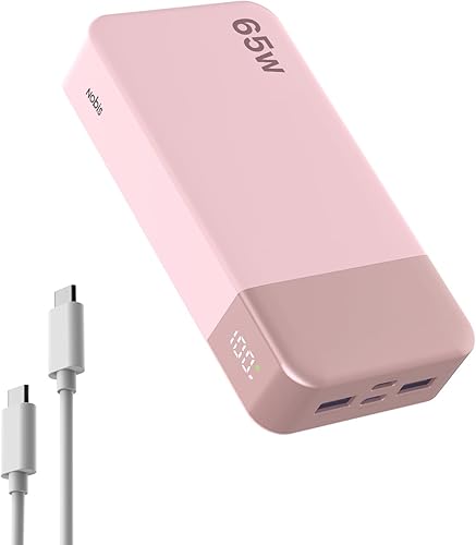 Vista 8 de NOBIS Paquete de baterías de 20000 mAh, banco de energía de 65 W, cargador portátil con pantalla digital, carga rápida USB C/USB-A dual para laptop