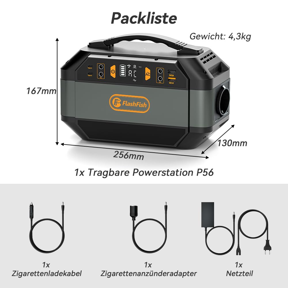 FlashFish - Stazione di alimentazione da 288,6 Wh con pannello solare, 100