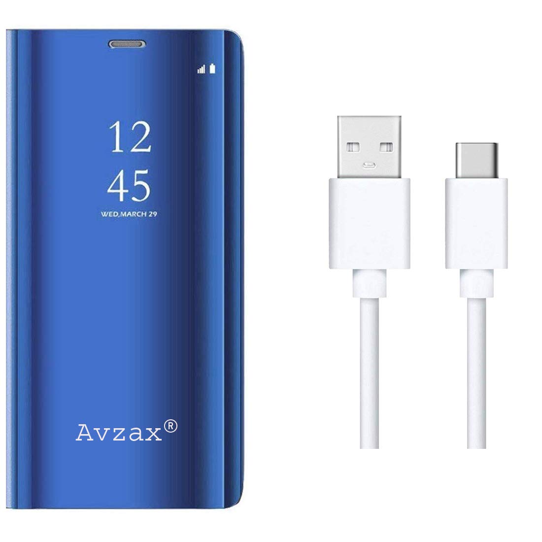 Avzax® Flip Cover for OnePlus 9 Pro|Light Weight|Semi Transparent|Shock Proof|Stand| OnePlus 9 Pro (Blue) and Type C Data Transfer/Charging Cable