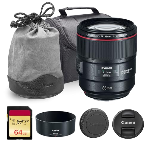 Canon EF 85mm f/1.4L is USM Lens | Professional L-Series Portrait Prime with Fast f/1.4 Aperture Optical Image Stabilization & USM Autofocus | for Portraits & Weddings (2271C002) + 64GB Card + Bag