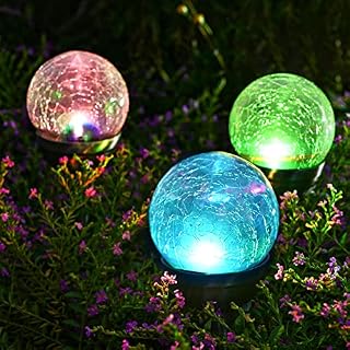 GIGALUMI Solar Lights Outdoor, Cracked Glass Ball Dual Led Garden Lights, Landscape/Pathway Lights for Path, Patio, Yard-Color Changing and White-3 Pack