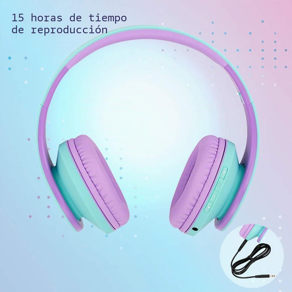 PowerLocus Auriculares para niños, Auriculares Bluetooth para niños, con 85DB Volumen Limitado, Plegable, con Micrófono, Micro SD Slot, Cascos Inalámbricos y con Cable, con Estuche
