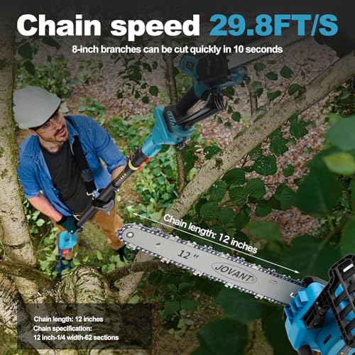 Jovant 2-IN-1 Cordless 12 Inch Pole saw & Mini Chainsaw, 1* Max 20V 6Ah Battery, 15ft Max Reach, Electric Pole Saws for Tree Trimming, Branch Cutting by jovant - Image 4