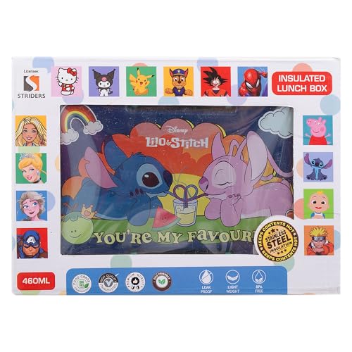 Image of Lilo and Stitch Double Compartment with cutlerys Multicolor 460Ml Lunch BoxLeak-Resistant Food Storage Container | BPA-Free Plastic Tiffin Box | Microwave Safe Lunch Box
