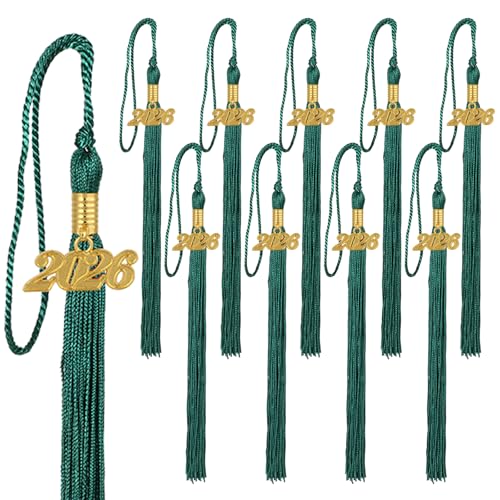 Image of 10 Pieces 2026 Graduation Tassels Bulk with Gold Year Charms for Graduation Cap Accessories (Emerald Green)