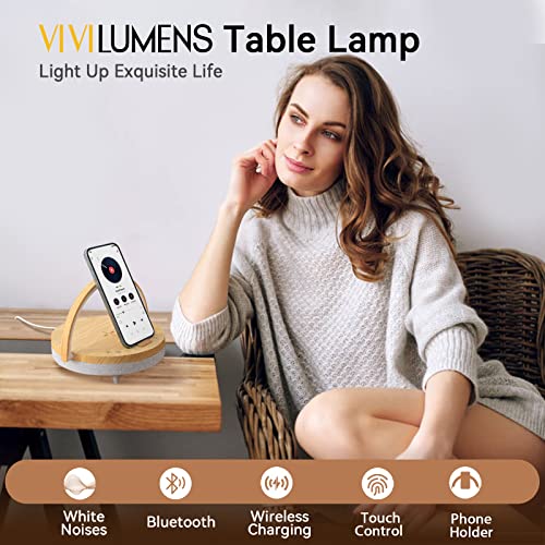 Vivilumens Bedside Lamps With Wireless Charger For Bedroom, Touch Modern 3 Level Dimmable Table Lamp With White Noise Sound Machine, Bluetooth Speaker, Birthday Gifts For Women Men Who Have Everything #TOP1