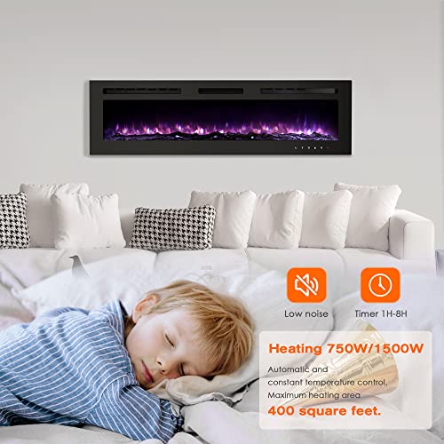60 Inch Electric Fireplace Inserts, Wall Mounted Fireplace, Recessed Electric Fireplace, Wall Fireplace Electric With Remote Control, Indoor Electric Fireplace, Linear Fireplace, 750/1500W #TOP4